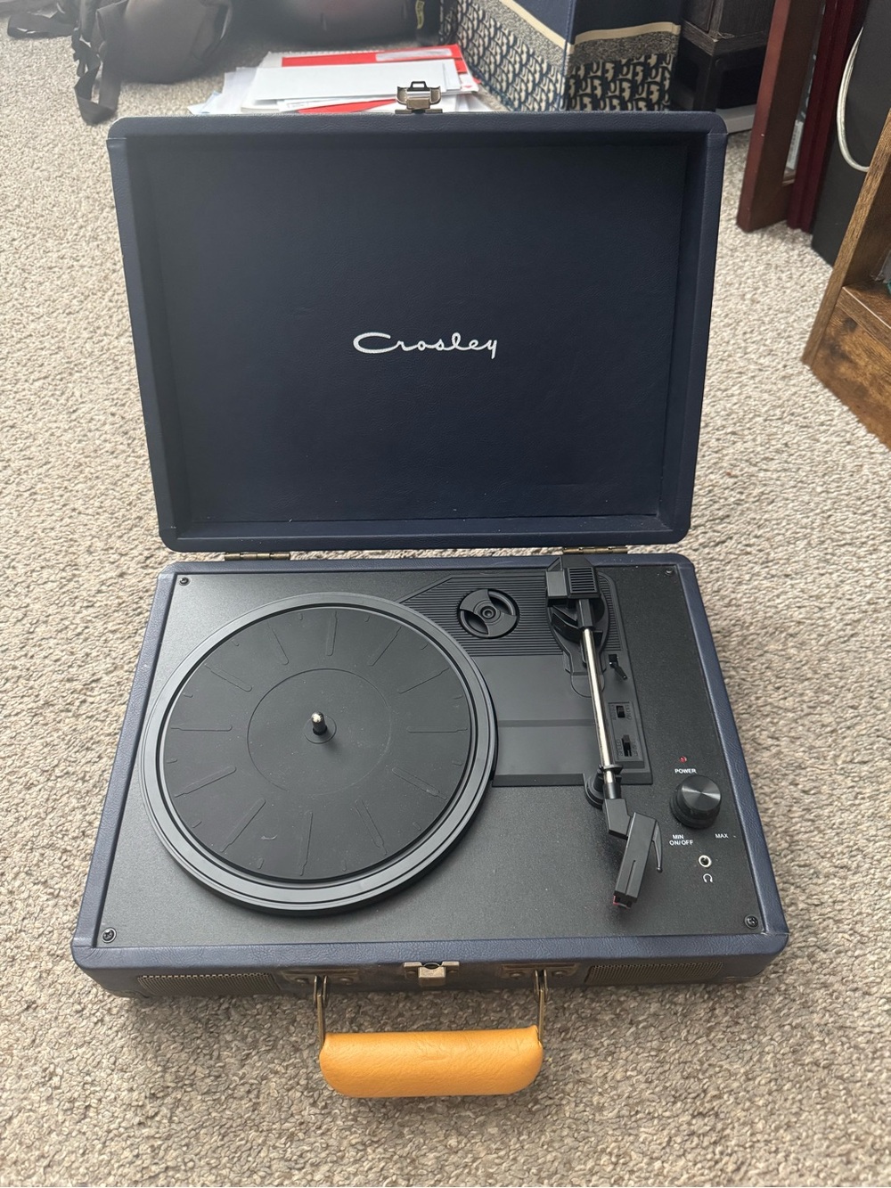 Crosley Navy and Tan Portable Record Player